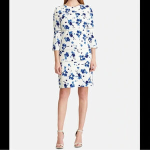 Lauren Ralph Lauren Lace-Trim‎ Floral Knee Length Dress - Size 10 - Blue - NWT